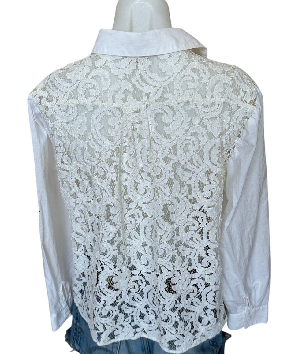 Sundance White Lace Button Down Shirt LARGE Capsule Wardrobe Romantic Cottage